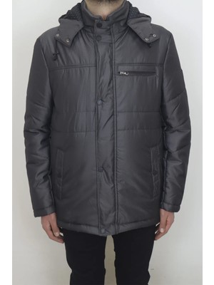 Marco Muratti Fistan Store Erkek Hakim Yaka Rahat Kalıp Kapüşonlu Fermuar ve Çıtçıt Kapamalı Kışlık Mont