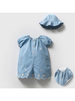 Kız Bebek Şapkalı Kot Tulum