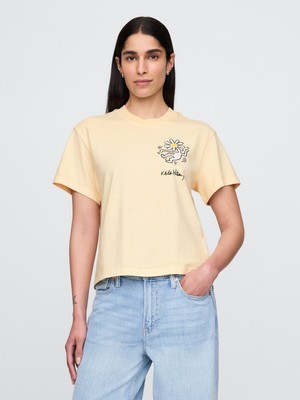 Gap Kadın Açık Sarı Keith Haring Relaxed Grafik T-Shirt