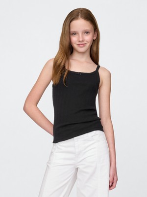 Gap Kız Çocuk Siyah Pointelle Fitilli Cami Bluz