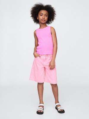 Gap Kız Çocuk Pembe Mid Rise Longline Denim Şort