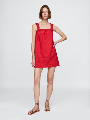 Gap Kadın Kırmızı Gap × Dôen Eyelet Mini Elbise