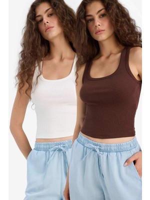 DeFacto Regular Fit Kare Yaka Fitilli Kaşkorse 2'li Atlet F5589AX25SM