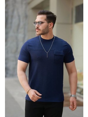 Defy Moda Erkek Cepli Kolyeli Kısa Kollu Örme Kumaş Tişört