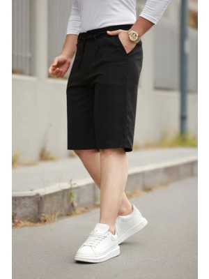 Defy Moda Erkek Beli Bağcıklı ve Düğmeli Bezayağı Kumaş Şort