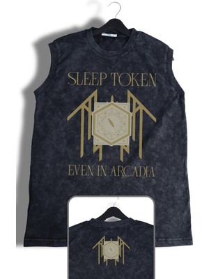 Sleep Token Ense Baskılı Yıkamalı Kolsuz Tişört, Unisex Rock Band Temalı Sıfır Kol Vintage Atlet