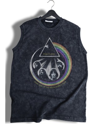Pink Floyd Baskılı Yıkamalı Kolsuz Tişört, Unisex Rock Band Temalı Sıfır Kollu Vintage Atlet