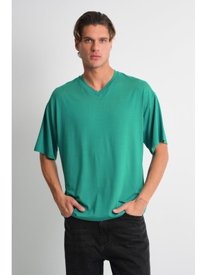 Alexandergardı V Yaka Oversize T-Shirt (E24-742A)