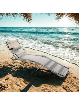 Kamp Yatağı Yastıklı Katlanır Şezlong Kampet Gri 1628