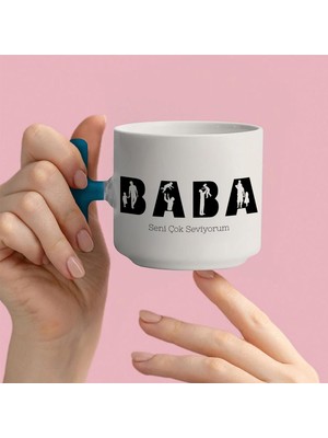Baba Yazılı Babalar Gününe Özel T Kulplu Kupa – Mavi