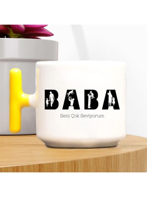 Baba Yazılı Babalar Gününe Özel T Kulplu Kupa – Sarı