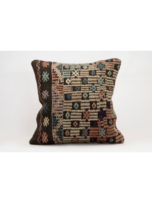 El Yapımı Kilimden Yapılmış Vintage Kırlent Kılıfı, Yün, 50X50 cm
