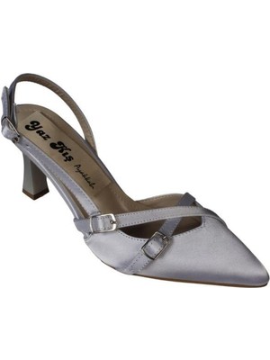 Yazkış Kadın Gümüş Saten Bordo Rugan Üstü Toklaı Burnu Sivri 7cm Ince Topuklu  Stiletto Ayakkabı