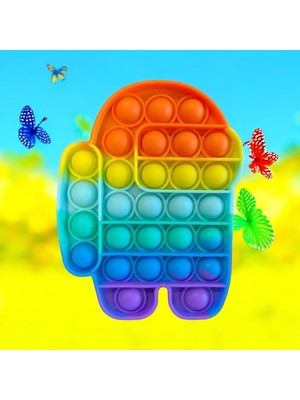 Pop It - Among Us Gökkuşağı Renk Duyusal Oyuncak Zihinsel Gelişim Popit