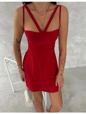 4076 Ince Askılı Önü Korse Görünümlü Elbise