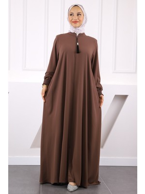 Koyuv Vizon Kol Lastikli Fermuarlı Ferace