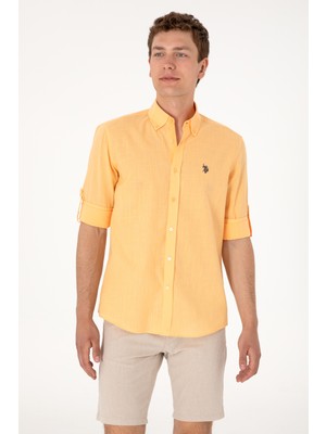 U.S. Polo Assn. Erkek Turuncu Keten Görünümlü Basic Gömlek 50306285-VR202