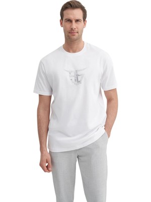 Erkek Bisiklet Yaka Regular Fit Pamuklu Baskılı Tişört 4160