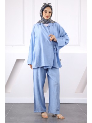 Mavi Kimono Modal Pantolonlu Takım