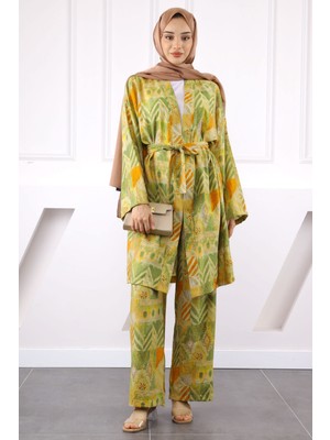 Haki Desenli Kimono Pantolonlu Takım