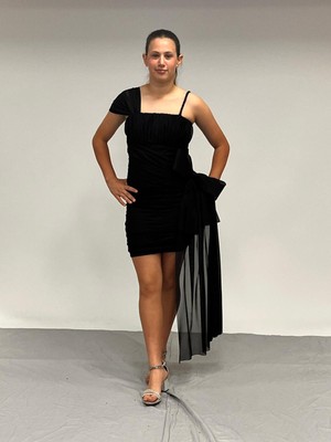 Butik Happy Kids Kız Çocuk Siyah Askılı Drepeli Buzgülü Mini Kurdele Detaylı Tül Dar Mini Elbise 7-15 Yaş