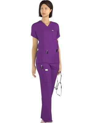 Myscrubs Doktor Hemşire Scrubs Mor Forma Takım