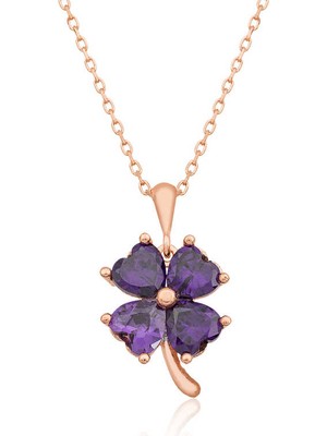 925 Ayar Gümüş Mor Yonca Kadın Gümüş Kolye