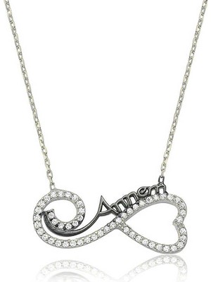 925 Ayar Gümüş Kalpli Sonsuzluk Annem Gümüş Kolye