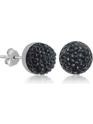 Gümüş Siyah Kristal Çivili Kadın Küpe