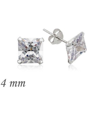 Gümüş Kare Tek Taş Zirkon Küpe - 4 mm