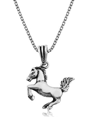 ​925 Ayar Gümüş Şahlanmış At Gümüş Kolye