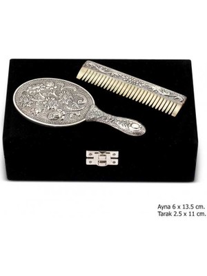 Papatya Motifli Ayna Tarak Gümüş Set
