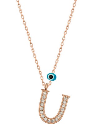 925 Ayar Gümüş Nazar Rose U Harfi Kadın Gümüş Kolye