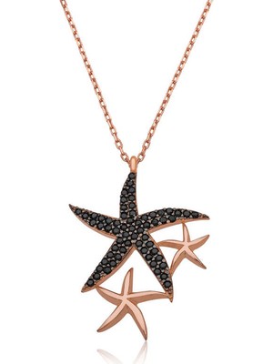 925 Ayar ​gümüş Siyah Taşlı Deniz Yıldızları Kadın Gümüş Kolye