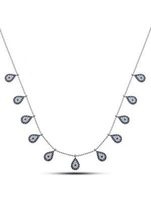 925 Ayar Gümüş Damla Nazarlı Şans Kadın Gümüş Kolye