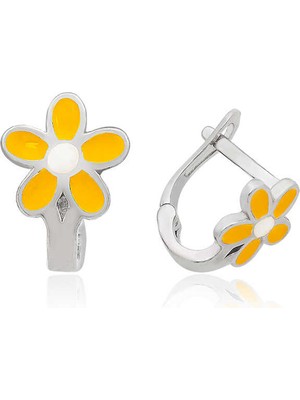 ​925 Ayar Gümüş Sarı Çiçek Çocuk Küpesi