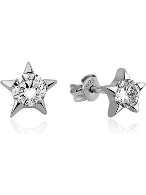 Gümüş Tek Taşlı Yıldız Çivili Küpe