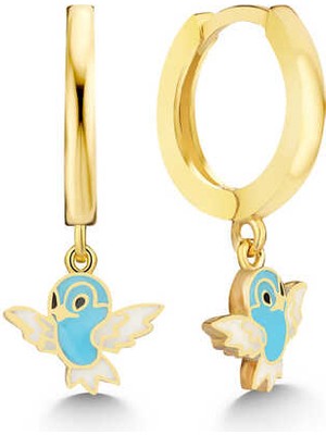 Gümüş Gold Mavi Renkli Sallantılı Kuş Kadın Küpe