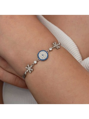 Gümüş Nazarlı Kar Tanesi Kadın Bileklik