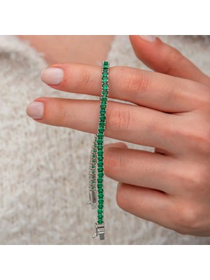 Gümüş Yeşil Zirkon Taşlı Su Yolu Kadın Bileklik