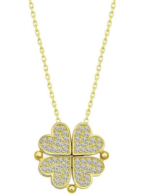 Gümüş Gold Kalpli Açılabilen Yonca Kadın Gümüş Kolye