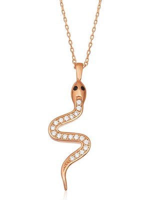 925 Ayar Gümüş Rose Yılan Kadın Gümüş Kolye