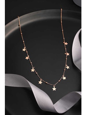 925 Ayar Gümüş Rose Yıldızlı Dorika Kadın Gümüş Kolye