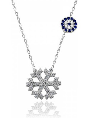 925 Ayar Gümüş Nazarlı Kar Tanesi Kadın Kolye