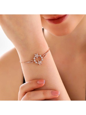 925 Ayar Gümüş Rose Beyaz Çiçek Kadın Bileklik
