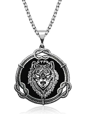 925 Ayar Gümüş Kurt Motifli Göktürkçe Türk Yazılı Gümüş Kolye