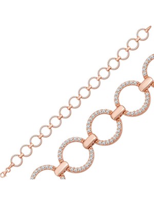 925 Ayar Gümüş Rose Yuvarlak Taşlı Kadın Bileklik