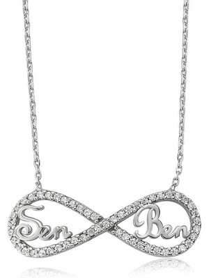 925 Ayar Gümüş Sen Ben Yazılı Sonsuzluk Kadın Gümüş Kolye