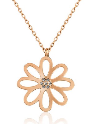 925 Ayar Gümüş Rose Çiçek Bayan Gümüş Kolye