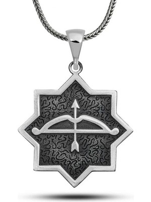 ​gümüş Ok Yay Işlemeli Sekizgen Tasarım Kolye